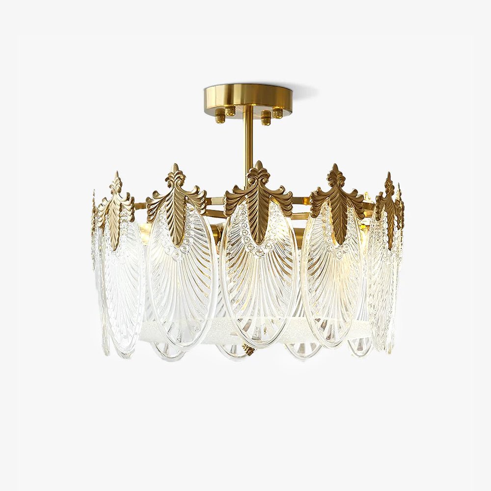 Lustra Chandelier en Verre Pétales avec Cadre Doré Rond - Neutralighting
