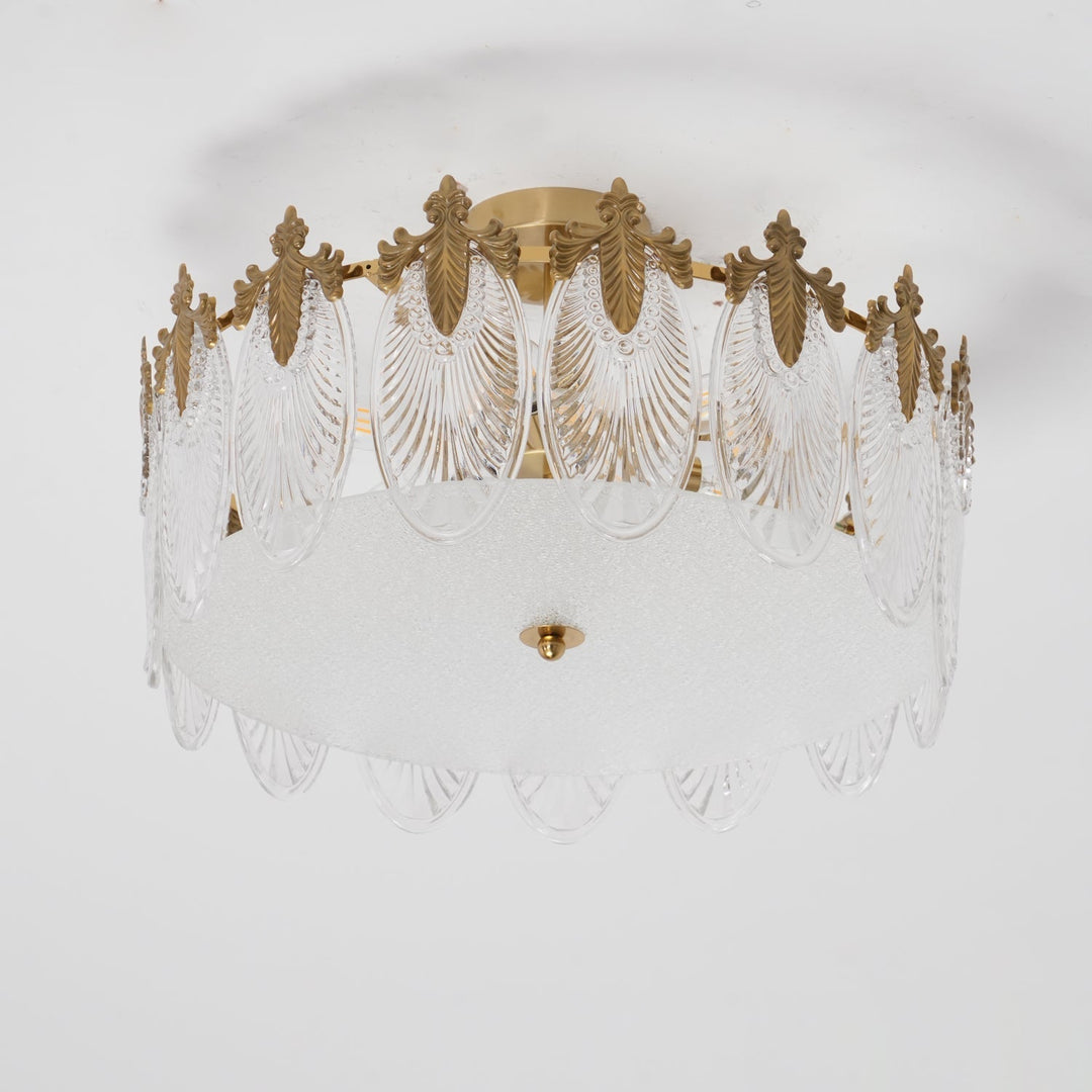 Lustra Chandelier en Verre Pétales avec Cadre Doré Rond - Neutralighting