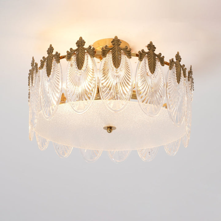 Lustra Chandelier en Verre Pétales avec Cadre Doré Rond - Neutralighting