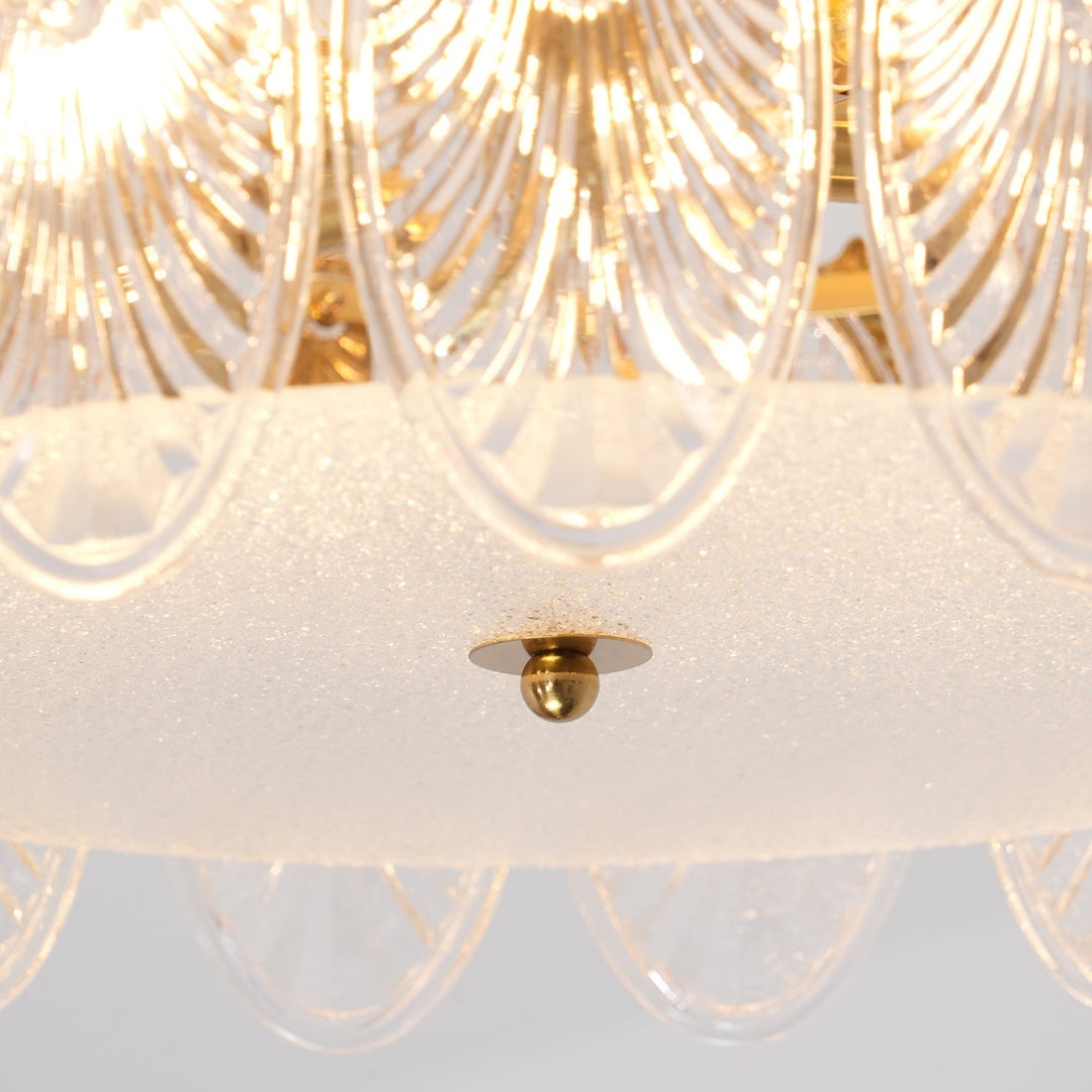 Lustra Chandelier en Verre Pétales avec Cadre Doré Rond - Neutralighting