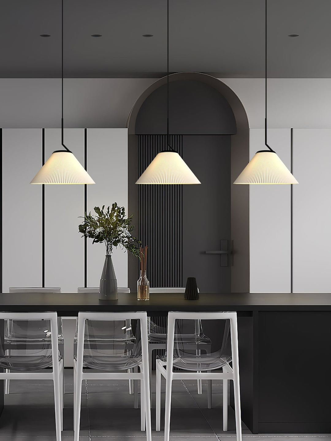 Knell Lampe Pendante en Métal Noir Plastique Plissée Minimaliste Moderne - Neutralighting