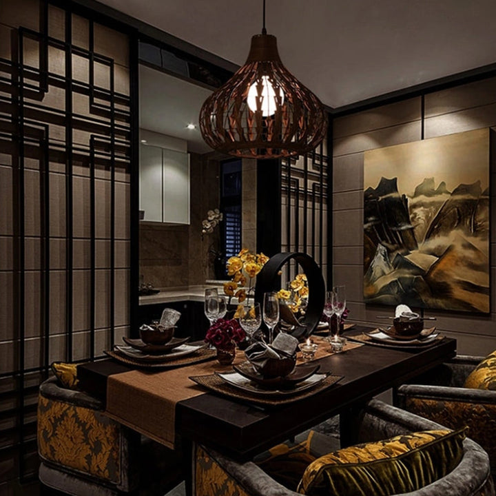 Ritta Suspension Globe Simple, Métal/Rotin, Marron Foncé/Marron Clair, Bar/Cuisine - Neutralighting