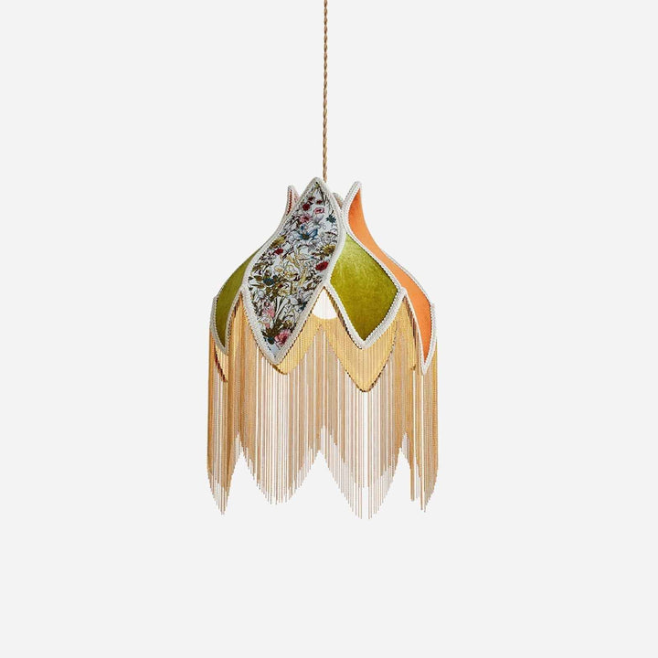 Lampe Suspension Abat-jour en Tissu Pétale Floral Franges Style Bohème - Neutralighting