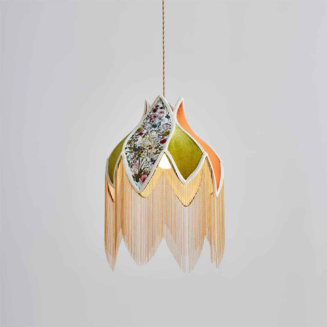 Lampe Suspension Abat-jour en Tissu Pétale Floral Franges Style Bohème - Neutralighting