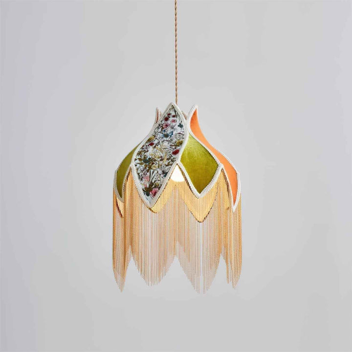 Lampe Suspension Abat-jour en Tissu Pétale Floral Franges Style Bohème - Neutralighting