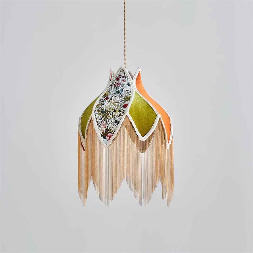 Lampe Suspension Abat-jour en Tissu Pétale Floral Franges Style Bohème - Neutralighting