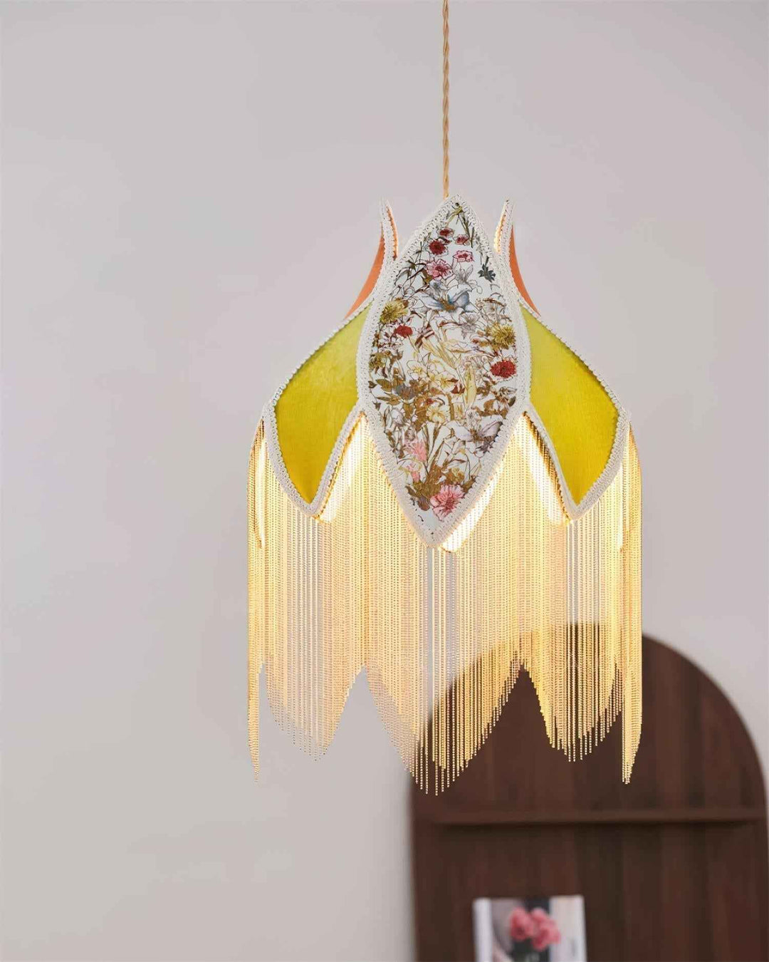 Lampe Suspension Abat-jour en Tissu Pétale Floral Franges Style Bohème - Neutralighting