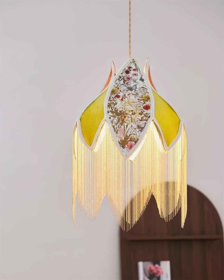 Lampe Suspension Abat-jour en Tissu Pétale Floral Franges Style Bohème - Neutralighting