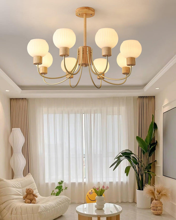 Lustra Chandelier en Bois à 6 Lumières en Verre Élégant - Neutralighting