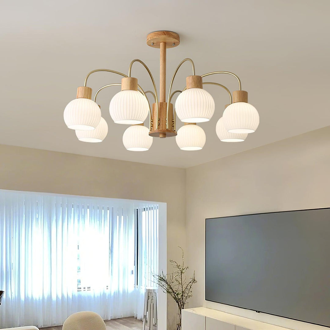 Lustra Chandelier en Bois à 6 Lumières en Verre Élégant - Neutralighting