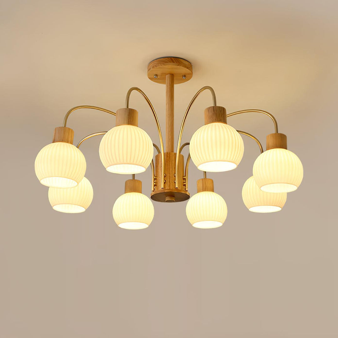 Lustra Chandelier en Bois à 6 Lumières en Verre Élégant - Neutralighting