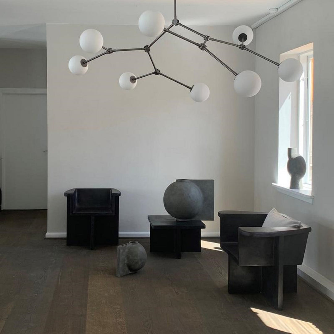 Halo Chandelier Verre Noir Boule Moderne Salon - Neutralighting