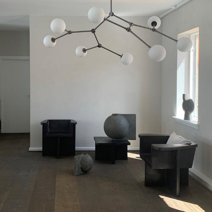 Halo Chandelier Verre Noir Boule Moderne Salon - Neutralighting