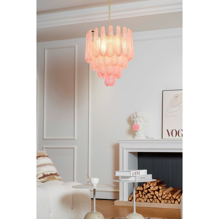 Junto Lustre Goutte Rose Métal Verre Luxe - Neutralighting