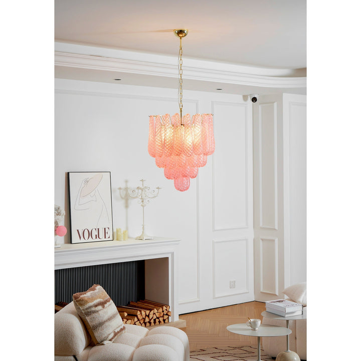 Junto Lustre Goutte Rose Métal Verre Luxe - Neutralighting