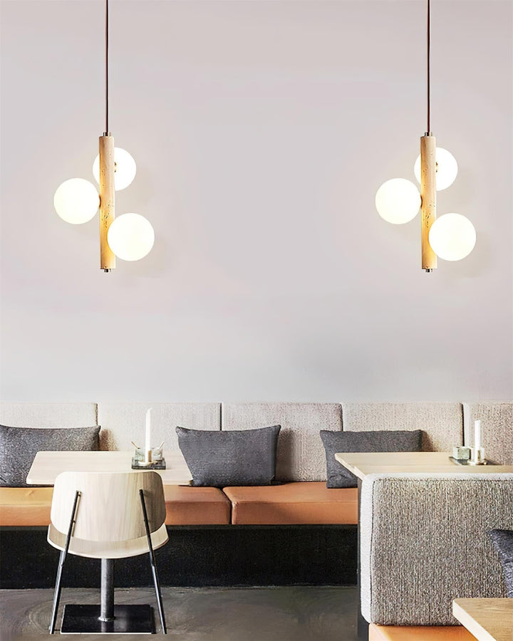Orbitra Suspension Verticale Travertin Verre - Neutralighting