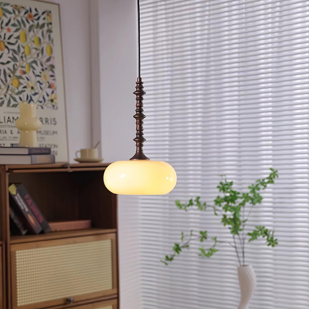 Lampe Pendante Abat-jour en Verre Blanc Tourné Marron Vintage - Neutralighting