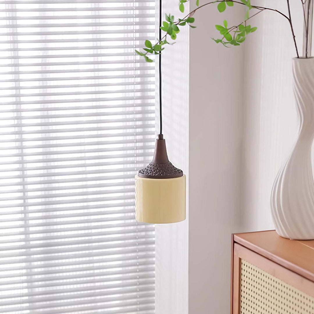 Lampe Pendante Abat-jour en Verre Blanc Tourné Marron Vintage - Neutralighting