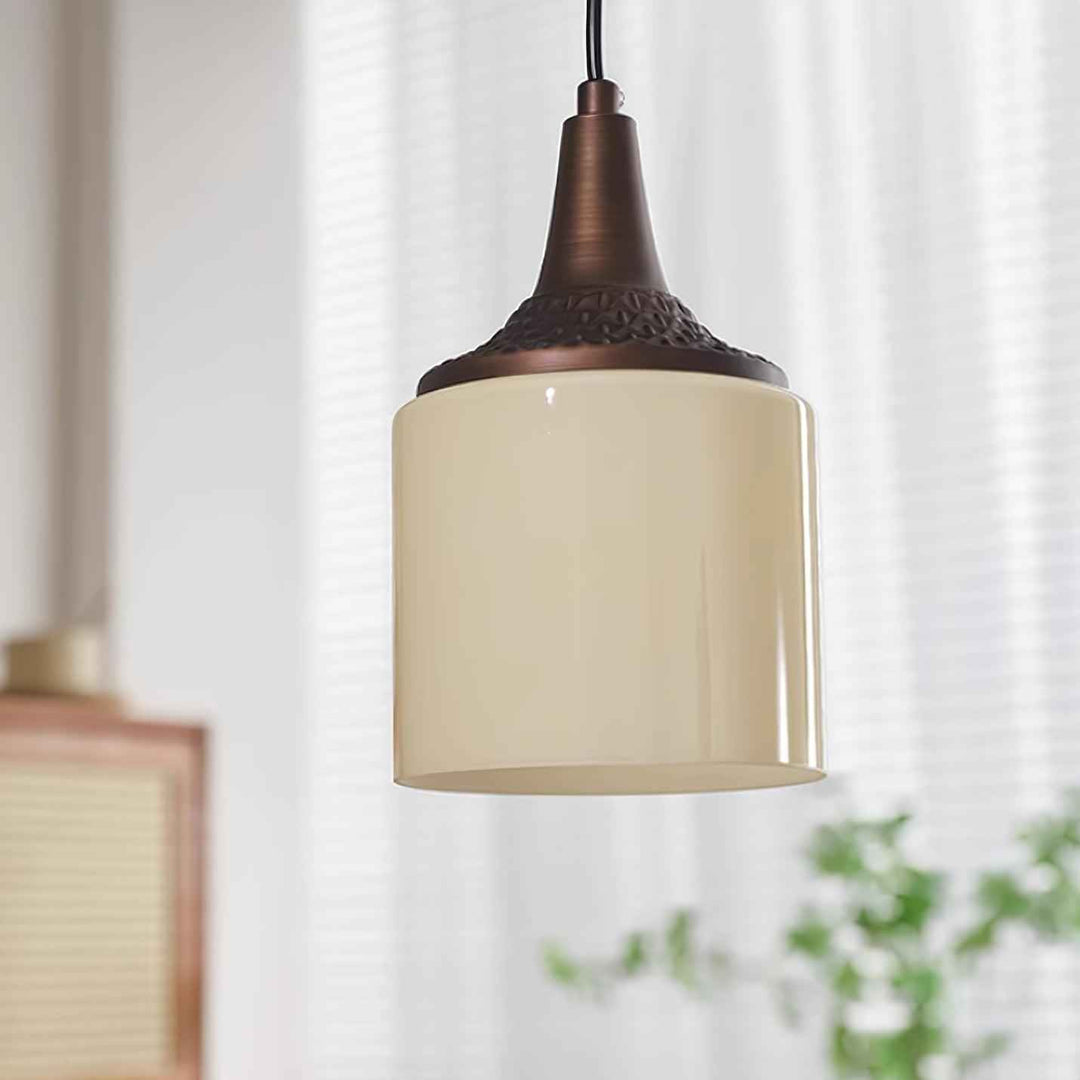 Lampe Pendante Abat-jour en Verre Blanc Tourné Marron Vintage - Neutralighting