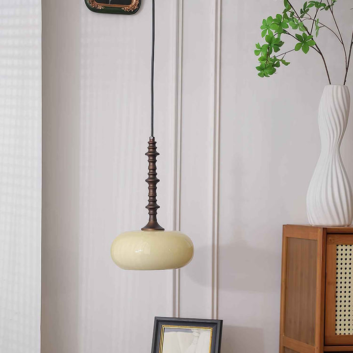 Lampe Pendante Abat-jour en Verre Blanc Tourné Marron Vintage - Neutralighting