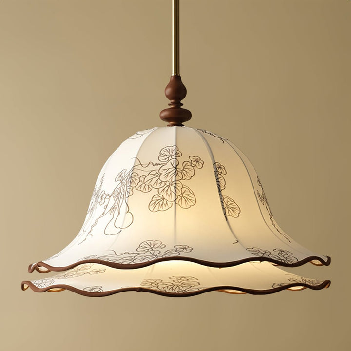 Ilsilis Suspension Élégante en Tissu Fleuri et Bois - Neutralighting