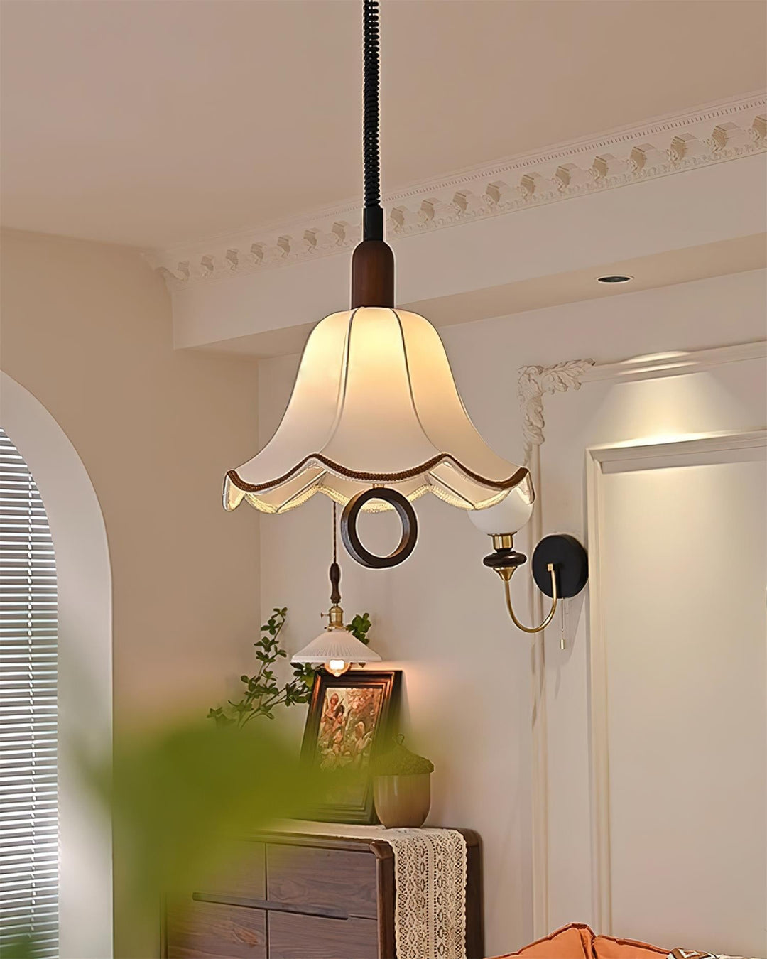 Eurvaryra Classique Élégance Tissu Bois Suspension Lumière - Neutralighting
