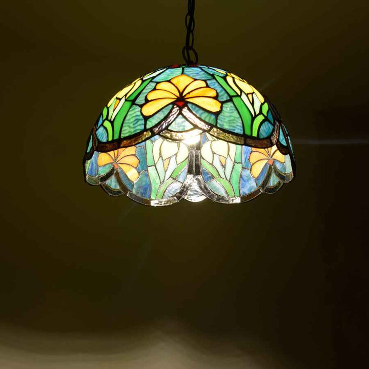 Tiffany Vintage Suspension Tachée Fleurs Verre Salon - Neutralighting