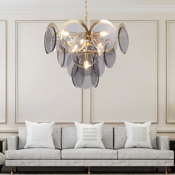 Lustra Chandelier en Verre Ambre à Cercles Empilés - Neutralighting
