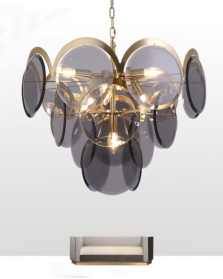 Lustra Chandelier en Verre Ambre à Cercles Empilés - Neutralighting