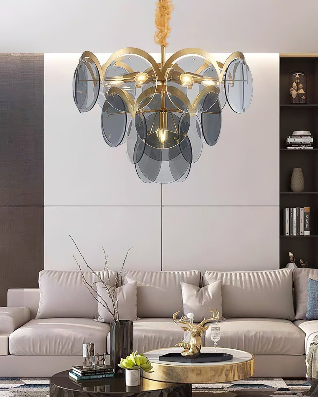 Lustra Chandelier en Verre Ambre à Cercles Empilés - Neutralighting