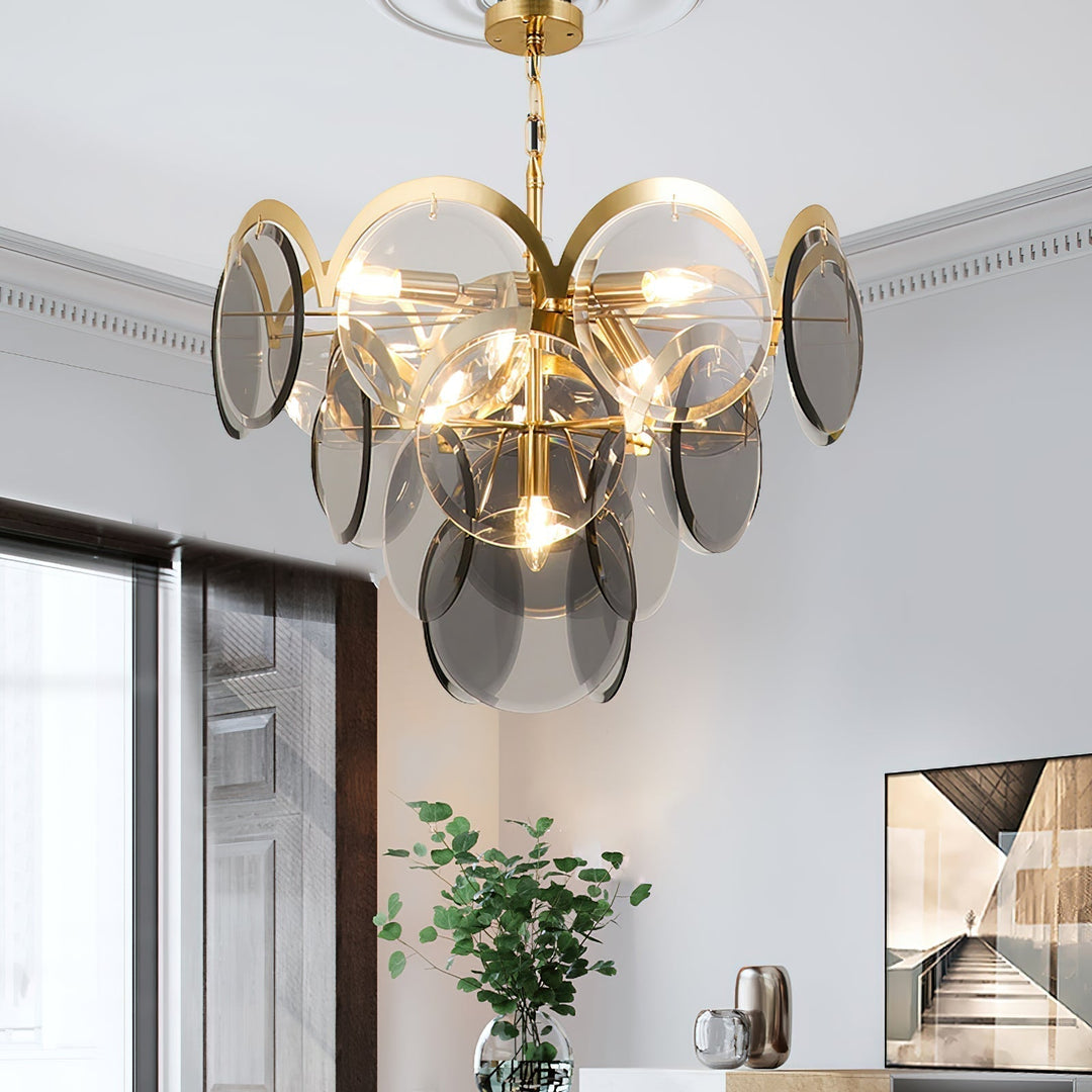Lustra Chandelier en Verre Ambre à Cercles Empilés - Neutralighting