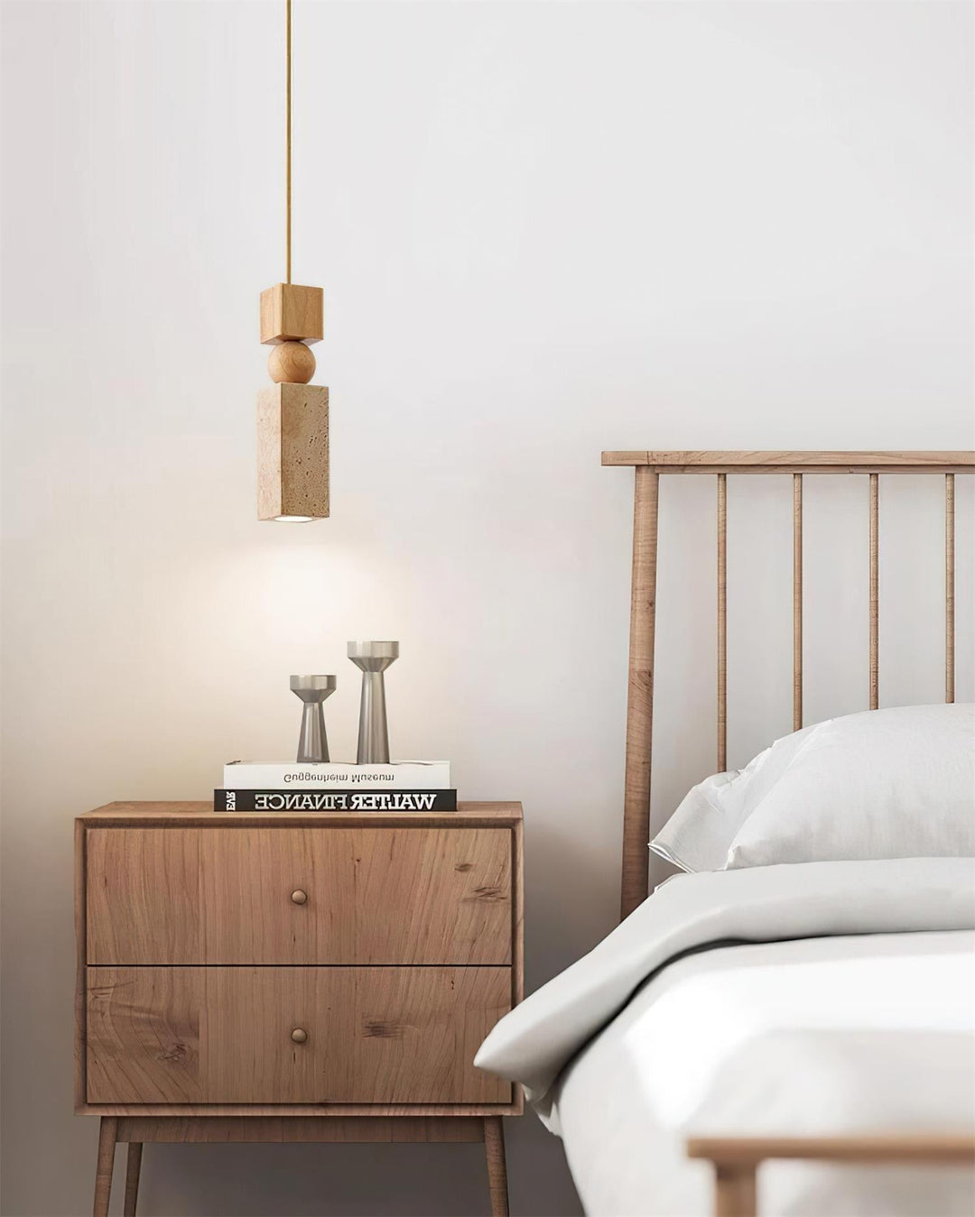 Suspension Géométrique Bois Travertin Minimaliste Nordique Suspendu - Neutralighting