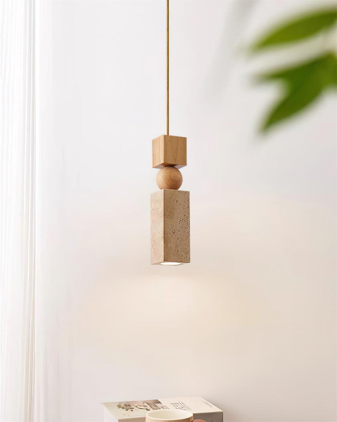 Suspension Géométrique Bois Travertin Minimaliste Nordique Suspendu - Neutralighting