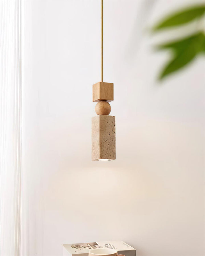 Suspension Géométrique Bois Travertin Minimaliste Nordique Suspendu - Neutralighting