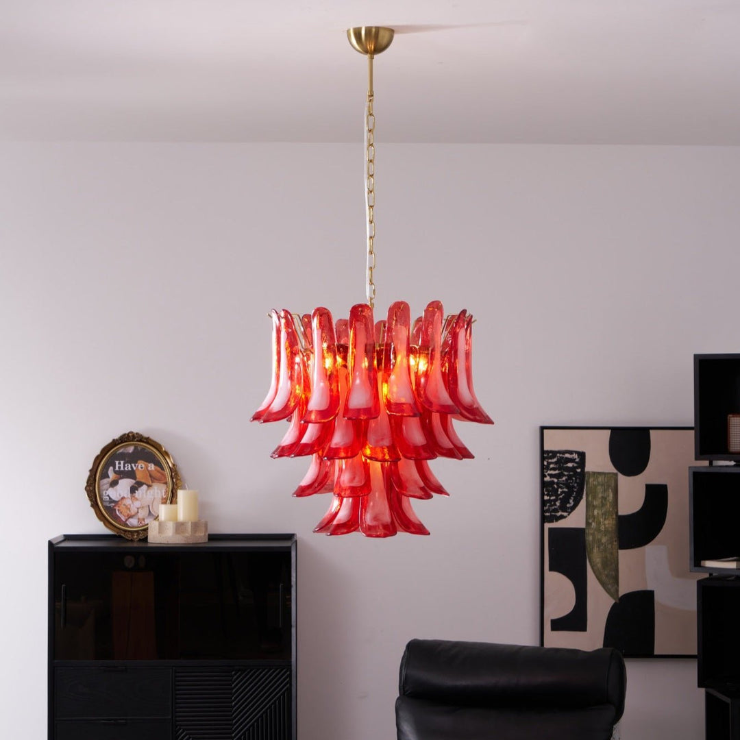 Aurora Lustre Rouge Pétale Verre Superposé Artistique - Neutralighting
