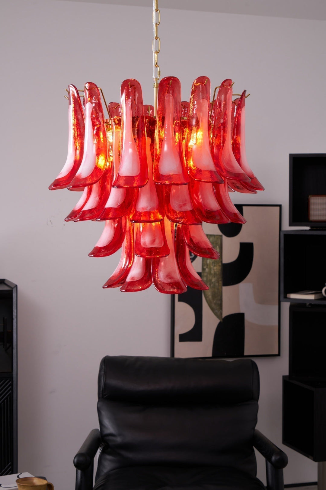 Aurora Lustre Rouge Pétale Verre Superposé Artistique - Neutralighting