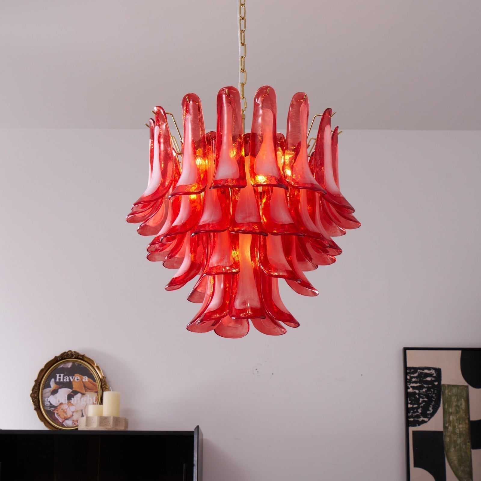 Aurora Lustre Rouge Pétale Verre Superposé Artistique - Neutralighting