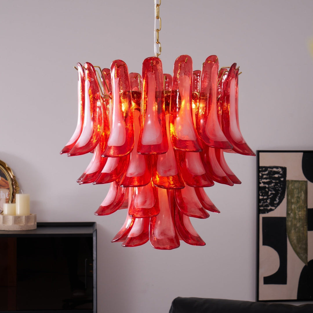 Aurora Lustre Rouge Pétale Verre Superposé Artistique - Neutralighting