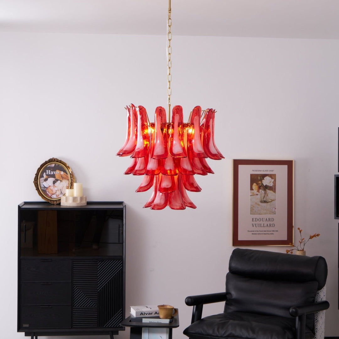 Aurora Lustre Rouge Pétale Verre Superposé Artistique - Neutralighting