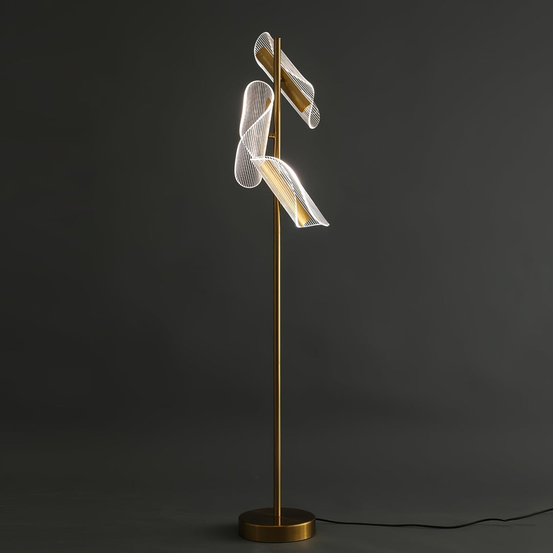 Mira Lampadaire Vague Moderne, Métal/Acrylique, Doré/Blanc, Salon - Neutralighting
