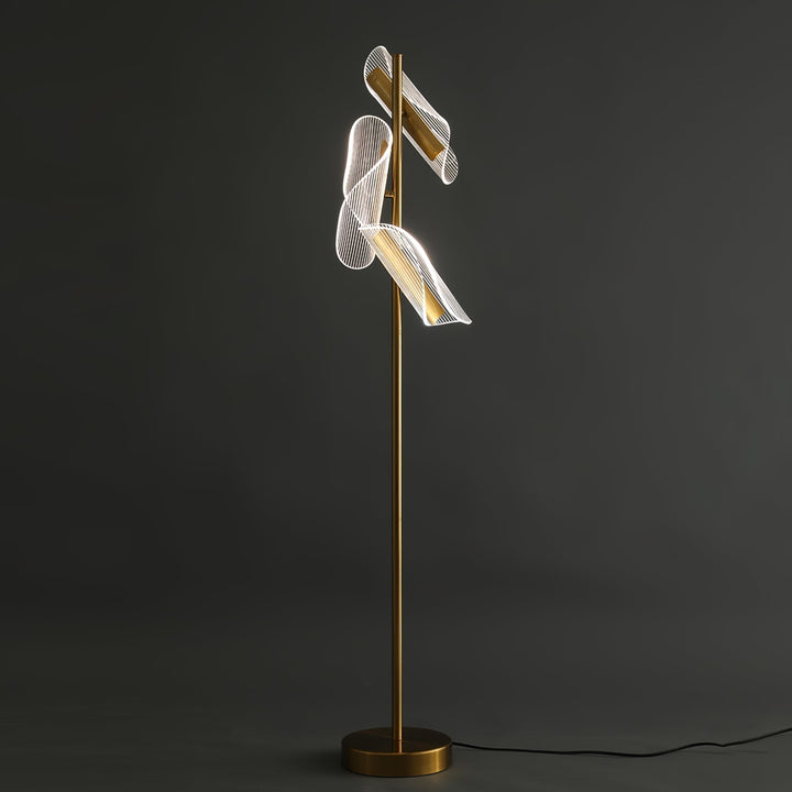 Mira Lampadaire Vague Moderne, Métal/Acrylique, Doré/Blanc, Salon - Neutralighting