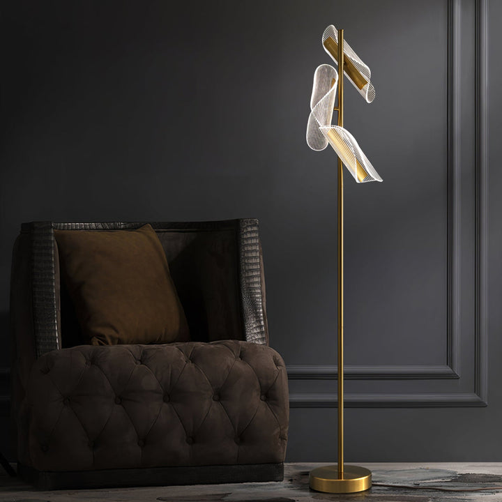 Mira Lampadaire Vague Moderne, Métal/Acrylique, Doré/Blanc, Salon - Neutralighting