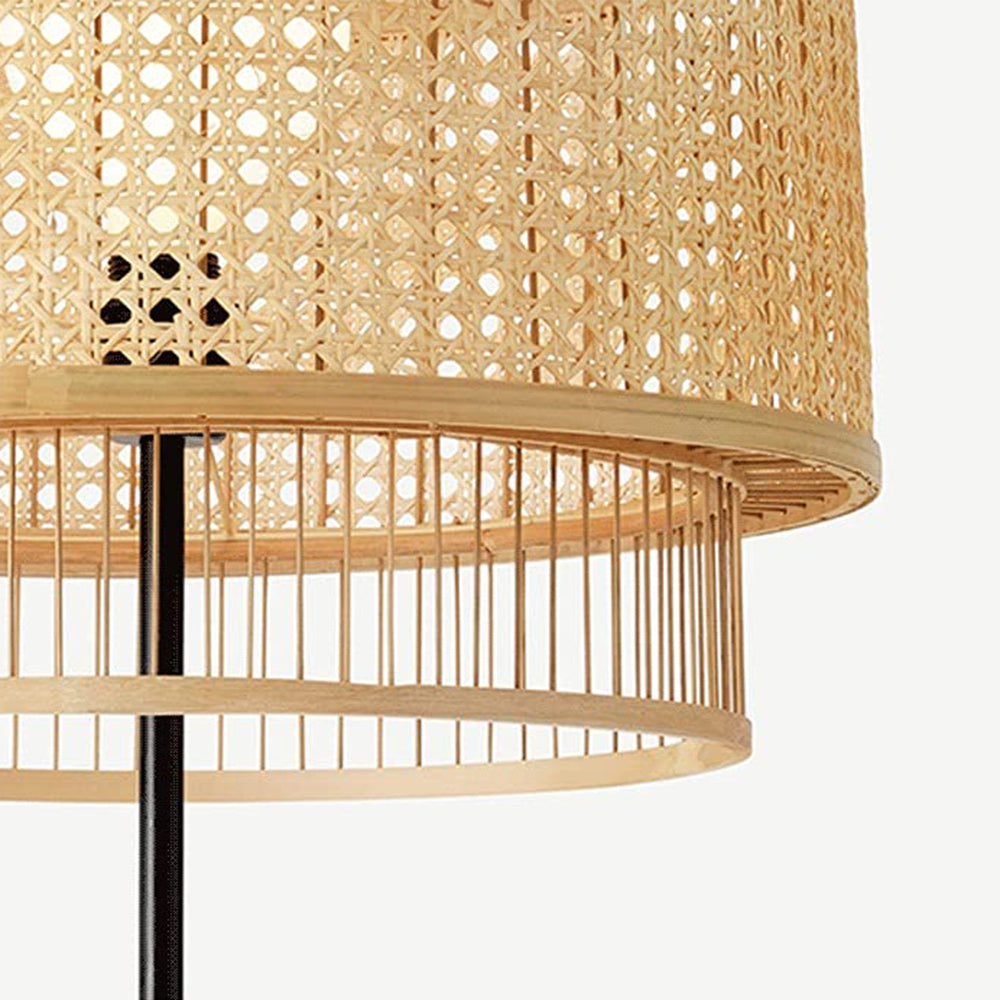 Ritta Lampadaire Anneau Simple, Métal/Rotin, Bois, Salon/Salle à Manger - Neutralighting