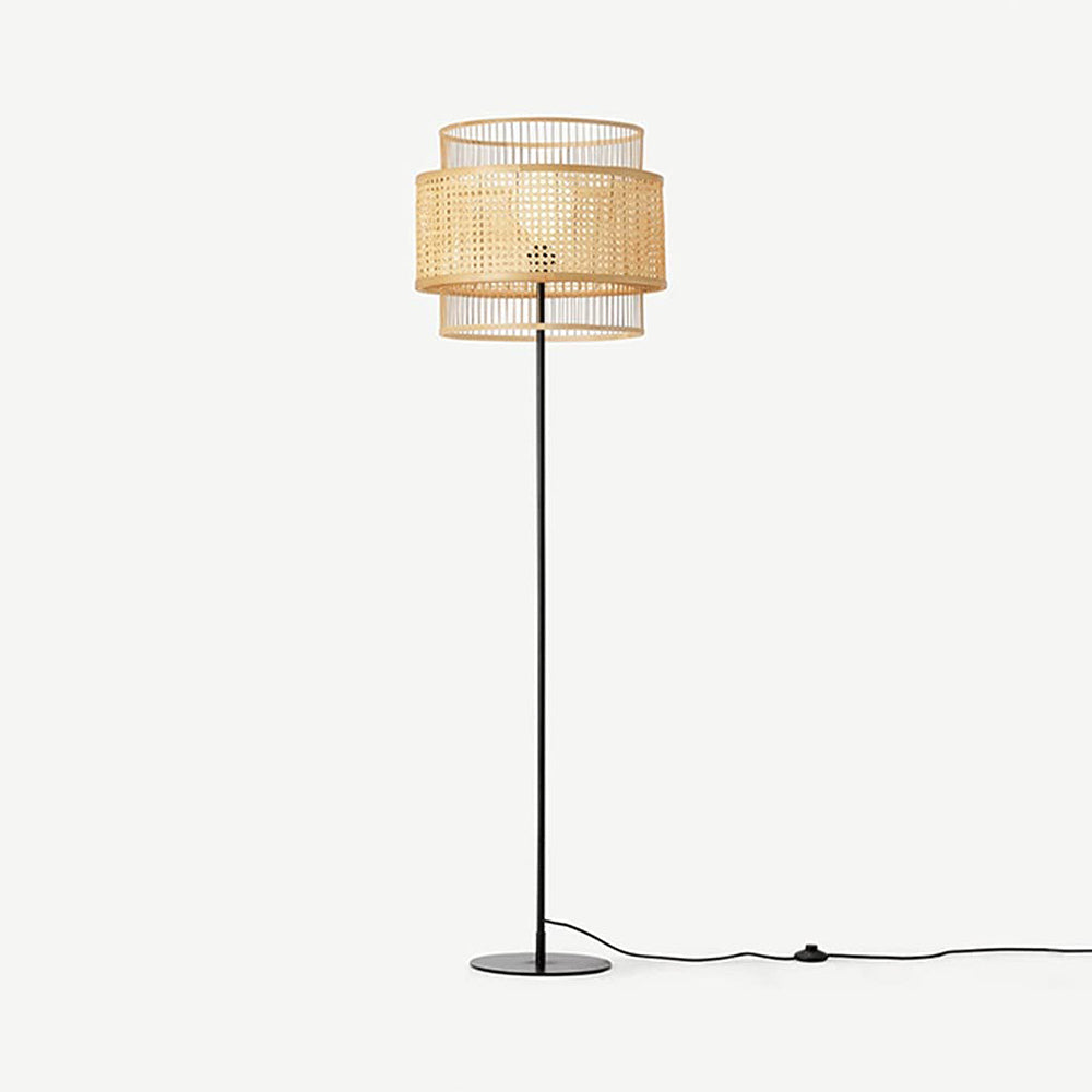 Ritta Lampadaire Anneau Simple, Métal/Rotin, Bois, Salon/Salle à Manger - Neutralighting
