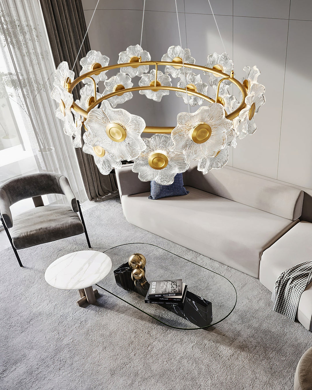 Cemirel Unique Fleur Laiton Verre Lustre - Neutralighting