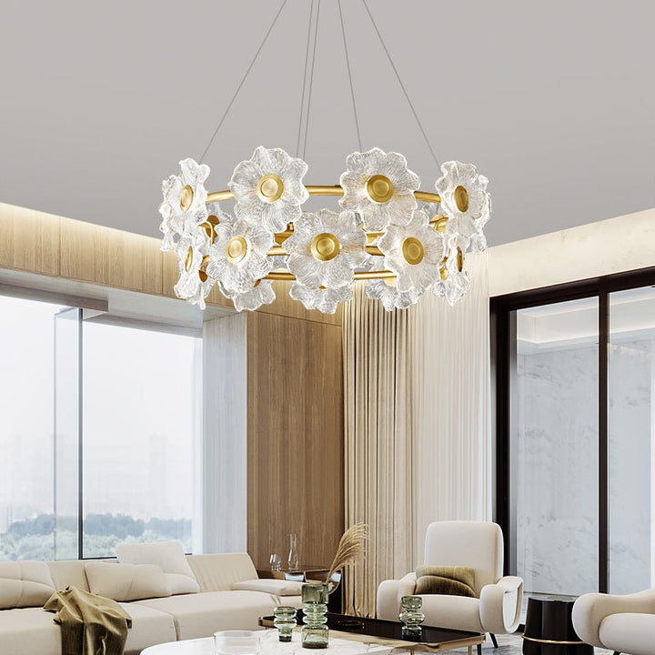 Cemirel Unique Fleur Laiton Verre Lustre - Neutralighting