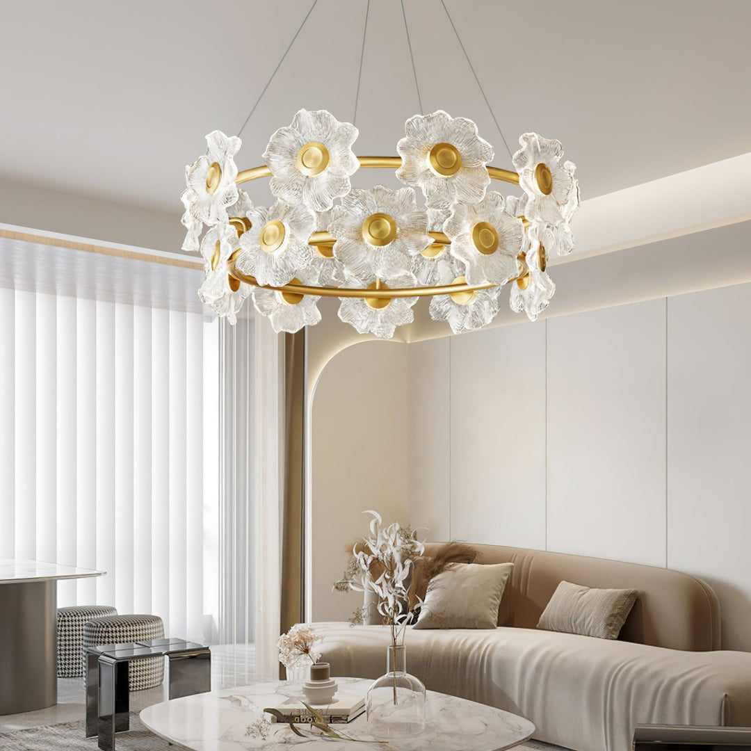 Cemirel Unique Fleur Laiton Verre Lustre - Neutralighting