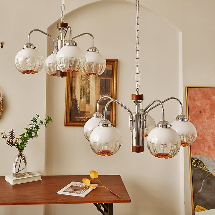 Ulliria Chandelier Art Nordique Fleur En Noyer Et Verre - Neutralighting
