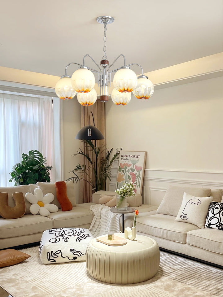 Ulliria Chandelier Art Nordique Fleur En Noyer Et Verre - Neutralighting