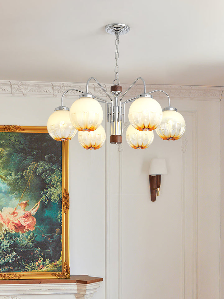 Ulliria Chandelier Art Nordique Fleur En Noyer Et Verre - Neutralighting